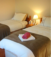 Twin bedroom with ensuite shower, toilet and washbasin